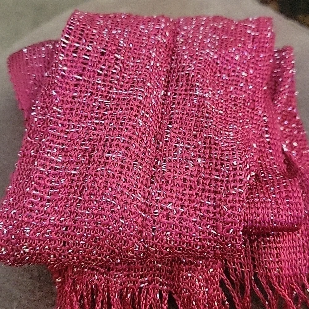3/$30 VTG Fuscia Metallic Silver Long Skinny Fringe Disco Sash Scarf
